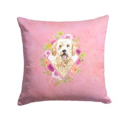 14 x 3 x 14 in. Goldendoodle Pink Flowers Fabric Decorative Pillow