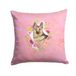 14 x 3 x 14 in. German Shepherd Pink Flowers Fabric Decorative Pillow