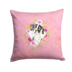 14 x 3 x 14 in. English Pointer Pink Flowers Fabric Decorative Pillow