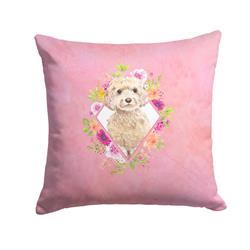 14 x 3 x 14 in. Champagne Cockapoo Pink Flowers Fabric Decorative Pillow