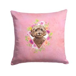 14 x 3 x 14 in. Chocolate Cockapoo Pink Flowers Fabric Decorative Pillow