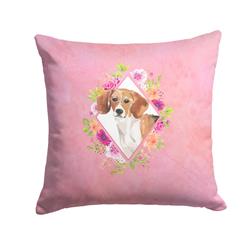 14 x 3 x 14 in. Beagle Pink Flowers Fabric Decorative Pillow