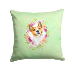 14 x 3 x 14 in. Basenji Green Flowers Fabric Decorative Pillow