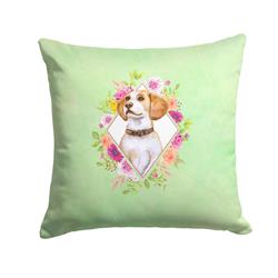 14 x 3 x 14 in. Beagle Green Flowers Fabric Decorative Pillow