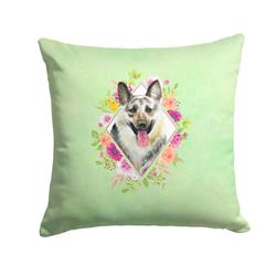 14 x 3 x 14 in. Eastern German Shepherd Green Flowers Fabric Decorative Pillow