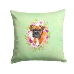 14 x 3 x 14 in. German Boxer Green Flowers Fabric Decorative Pillow