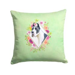 14 x 3 x 14 in. Great Dane Green Flowers Fabric Decorative Pillow