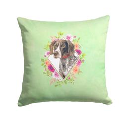 14 x 3 x 14 in. German Shorthaired Pointer Green Flowers Fabric Decorative Pillow