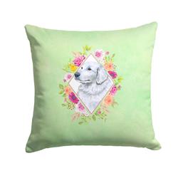 14 x 3 x 14 in. Great Pyrenees Green Flowers Fabric Decorative Pillow