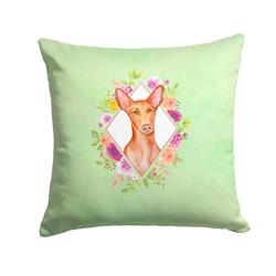 14 x 3 x 14 in. Pharaoh Hound Green Flowers Fabric Decorative Pillow
