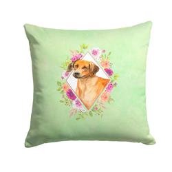 14 x 3 x 14 in. Rhodesian Ridgeback Green Flowers Fabric Decorative Pillow