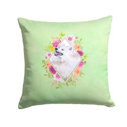 14 x 3 x 14 in. Samoyed Green Flowers Fabric Decorative Pillow