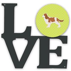BB3849WALV 11.5 x 11.75 in. Cavalier King Charles Spaniel Checkerboard Green Metal Artwork Love Wall Decor