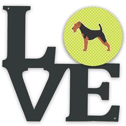 BB3857WALV 11.5 x 11.75 in. Airedale Terrier Checkerboard Green Metal Artwork Love Wall Decor