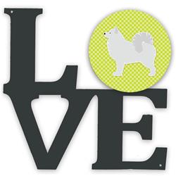 11.5 x 11.75 in. Samoyed Checkerboard Green Metal Artwork Love Wall Decor