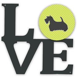 BB3869WALV 11.5 x 11.75 in. Scottish Terrier Checkerboard Green Metal Artwork Love Wall Decor