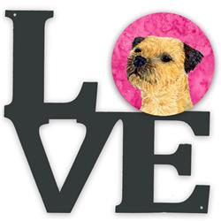 11.5 x 11.75 in. Pink Border Terrier Metal Artwork Love Wall Decor