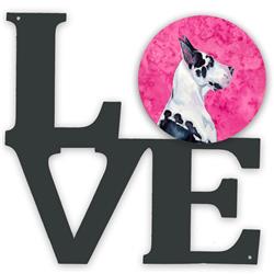 11.5 x 11.75 in. Pink Great Dane Metal Artwork Love Wall Decor