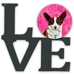 11.5 x 11.75 in. Pink Corgi Metal Artwork Love Wall Decor