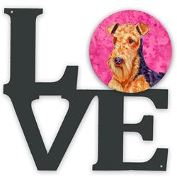 11.5 x 11.75 in. Pink Airedale Metal Artwork Love Wall Decor