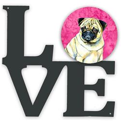 11.5 x 11.75 in. Pink Pug Metal Artwork Love Wall Decor
