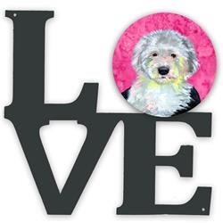 LH9396PKWALV 11.5 x 11.75 in. Pink Old English Sheepdog Metal Artwork Love Wall Decor