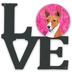 11.5 x 11.75 in. Pink Basenji Metal Artwork Love Wall Decor