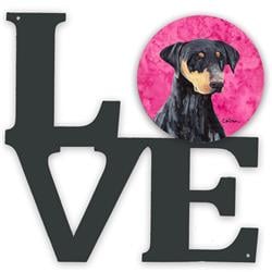 11.5 x 11.75 in. Pink Doberman Metal Artwork Love Wall Decor