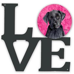 11.5 x 11.75 in. Pink Labrador Metal Artwork Love Wall Decor