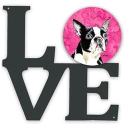 11.5 x 11.75 in. Pink Boston Terrier Metal Artwork Love Wall Decor