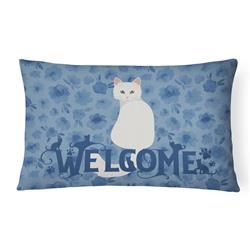 12 x 3 x 16 in. Turkish Angora Cat Welcome Canvas Fabric Decorative Pillow