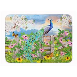 19 x 27 in. Peacock on Garden Fence Machine Washable Memory Foam Mat