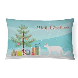 12 x 3 x 16 in. White Devon Rex Cat Merry Christmas Canvas Fabric Decorative Pillow