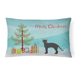 12 x 3 x 16 in. Black German Rex Cat Merry Christmas Canvas Fabric Decorative Pillow