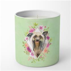 10 oz Chinese Crested Green Flowers Decorative Soy Candle