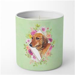 10 oz Dachshund Red No.1 Green Flowers Decorative Soy Candle