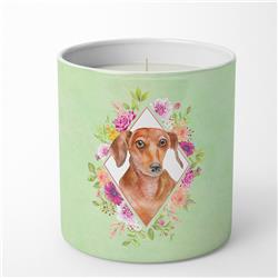 10 oz Dachshund Red No.2 Green Flowers Decorative Soy Candle