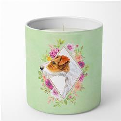 10 oz Jack Russell Terrier No.2 Green Flowers Decorative Soy Candle