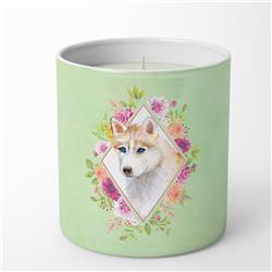 10 oz Red Siberian Husky Green Flowers Decorative Soy Candle
