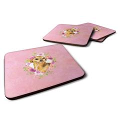CK4128FC 3.5 x 3.5 in. Chihuahua No.1 Pink Flowers Foam Coaster - Set of 4 -  Carolines Treasures