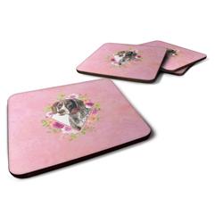 CK4157FC 3.5 x 3.5 in. German Shorthaired Pointer Pink Flowers Foam Coaster - Set of 4