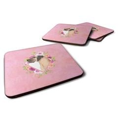 3.5 x 3.5 in. Fawn Great Dane Pink Flowers Foam Coaster - Set of 4