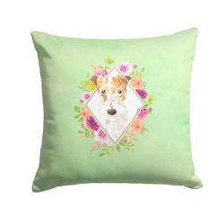 14 x 3 x 14 in. Fox Terrier Green Flowers Fabric Decorative Pillow