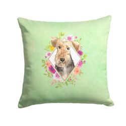14 x 3 x 14 in. Airedale Terrier Green Flowers Fabric Decorative Pillow