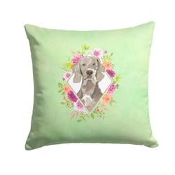 14 x 3 x 14 in. Weimaraner Green Flowers Fabric Decorative Pillow