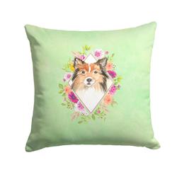 14 x 3 x 14 in. Sheltie Green Flowers Fabric Decorative Pillow