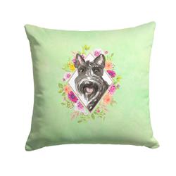 14 x 3 x 14 in. Scottish Terrier Green Flowers Fabric Decorative Pillow