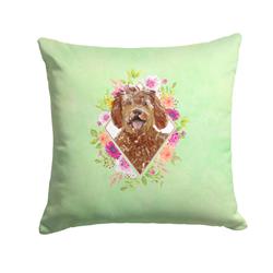 14 x 3 x 14 in. Labradoodle Green Flowers Fabric Decorative Pillow