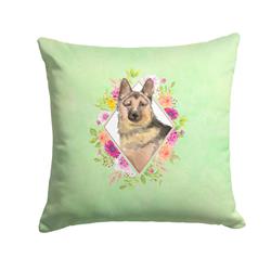 14 x 3 x 14 in. German Shepherd Green Flowers Fabric Decorative Pillow