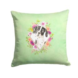 14 x 3 x 14 in. English Pointer Green Flowers Fabric Decorative Pillow